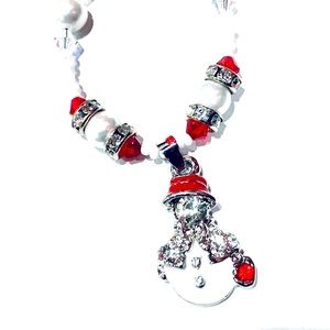 Artisan Crafted Handmade Sparkling Snowgirl Christmas Necklace